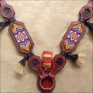 HILASON WESTERN LEATHER BREAST COLLAR BEADED INLAY HORSE HAIR MAHOGANY