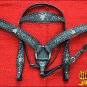 HILASON WESTERN LEATHER HORSE HEADSTALL BREAST COLLAR BLACK BLING STAR INLAY