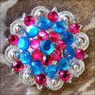 SET OF 8 BLUE FUCHSIA CRYSTAL 1-1/4in BERRY CONCHO RHINESTONE SADDLE COWGIRL