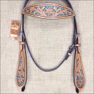 HILASON WESTERN LEATHER HORSE BRIDLE HEADSTALL TAN TURQUOISE INLAY