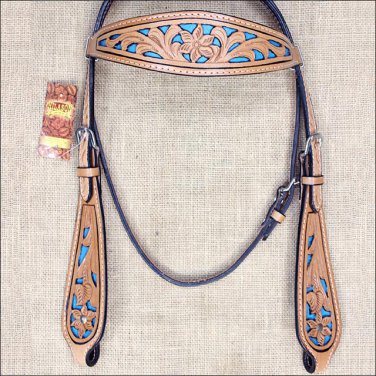 HILASON WESTERN LEATHER HORSE BRIDLE HEADSTALL TAN TURQUOISE INLAY
