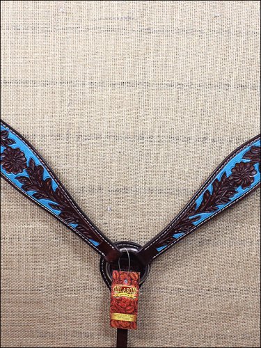 HILASON WESTERN LEATHER HORSE BREAST COLLAR BROWN TURQUOISE