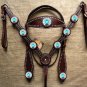 HILASON WESTERN LEATHER HORSE BRIDLE HEADSTALL BREAST COLLAR BROWN BLUE CONCHOS