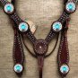 HILASON WESTERN LEATHER HORSE BRIDLE HEADSTALL BREAST COLLAR BROWN BLUE CONCHOS