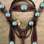 HILASON WESTERN LEATHER HORSE BRIDLE HEADSTALL BREAST COLLAR BROWN BLUE CONCHOS