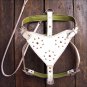 DH144F- HILASON WHITE GENUINE LEATHER DOG HARNESS WITH LEASH - MED