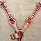 HILASON WESTERN LEATHER HORSE BREAST COLLAR ORANGE ZEBRA