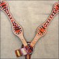 HILASON WESTERN LEATHER HORSE BREAST COLLAR ORANGE ZEBRA