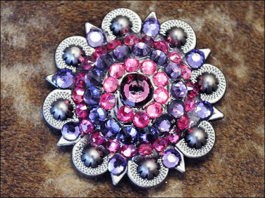 CN134F- 2 PINK PURPLE RHINESTONES BERRY CONCHO HEADSTALL SADDLE TACK COWGIRL
