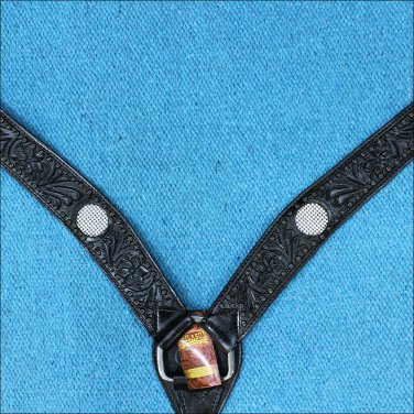 HILASON WESTERN LEATHER HORSE BREAST COLLAR BLACK BLING CRYSTAL INLAY