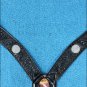 HILASON WESTERN LEATHER HORSE BREAST COLLAR BLACK BLING CRYSTAL INLAY