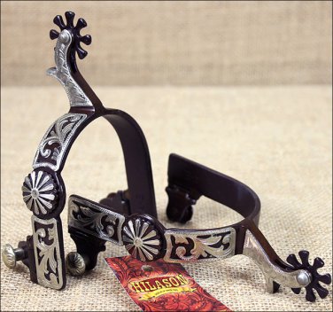 HILASON ANTIQUE BROWN MEN SPUR SCROLL MOTIF CUT-OUT ENGRAVED GS TRIM