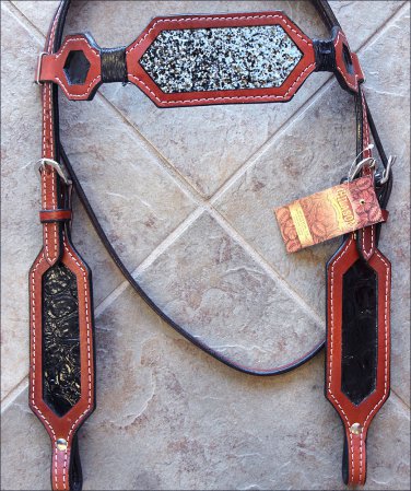 HILASON WESTERN LEATHER HORSE HEADSTALL BRIDLE MAHOGANY SILVER INLAY