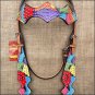 V1 HILASON WESTERN LEATHER HORSE BRIDLE HEADSTALL HAND PAINT RAINBOW