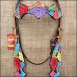 V1 HILASON WESTERN LEATHER HORSE BRIDLE HEADSTALL HAND PAINT RAINBOW