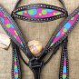 HILASON WESTERN LEATHER HORSE HEADSTALL BREAST COLLAR BLACK BUBBLES INLAY