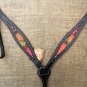 HILASON WESTERN LEATHER HORSE HEADSTALL BREAST COLLAR BLACK W/ FLORAL INLAY