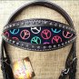 HILASON WESTERN LEATHER HORSE HEADSTALL BREAST COLLAR BLACK W/ PEACE SIGN