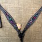 HILASON WESTERN LEATHER HORSE HEADSTALL BREAST COLLAR BLACK W/ PEACE SIGN