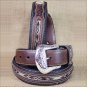 46 INCH WESTERN MEN BLACK BROWN LEATHER FABRIC INSET BELT