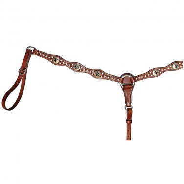 CIRCLE Y 2&acirc;�&sup3; HAND TOOLED WITH IRON STAR SILVER CONCHOS LEATHER BREAST COLLAR