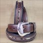 WESTERN MEN BLACK BROWN LEATHER FABRIC INSET BELT 32-46 INCHES