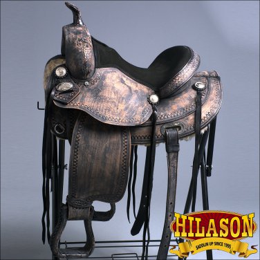 TO102DBRO-F HILASON TREELESS WESTERN LEATHER TRAIL PLEASURE RIDING SADDLE 17"