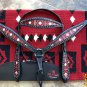HILASON WESTERN LEATHER HEADSTALL BREAST COLLAR SADDLE PAD BLANKET BLACK RED