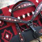 HILASON WESTERN LEATHER HEADSTALL BREAST COLLAR SADDLE PAD BLANKET BLACK RED