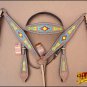 HILASON WESTERN LEATHER HORSE HEADSTALL BREAST COLLAR TAN W/ AZTEC HAND PAINT