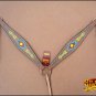 HILASON WESTERN LEATHER HORSE HEADSTALL BREAST COLLAR TAN W/ AZTEC HAND PAINT
