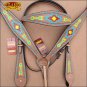 HILASON WESTERN LEATHER HORSE HEADSTALL BREAST COLLAR TAN W/ AZTEC HAND PAINT