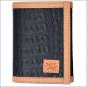 TONY LAMA BLACK LEATHER TRIM WESTERN TRIFOLD MENS WALLET NATURAL GATOR PRINT