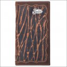 JUSTIN BROWN TAN EMBOSSED LEATHER TRIM WESTERN MENS RODEO WALLET W/ 5 CARD SLOTS