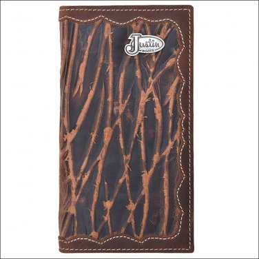 JUSTIN BROWN TAN EMBOSSED LEATHER TRIM WESTERN MENS RODEO WALLET W/ 5 CARD SLOTS