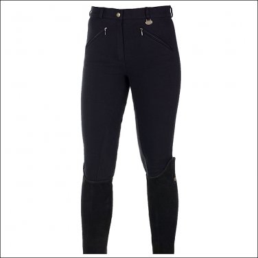 24" HORZE ACTIVE WOMENS COTTON ELASTIC LEATHER FULL SEAT RIDING BREECHES BLACK