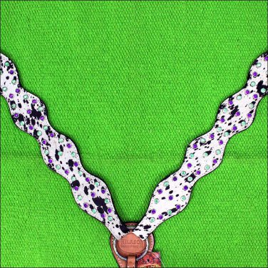 V1 HILASON HORSE WESTERN HAIR ON COWHIDE LEATHER BREAST COLLAR RHINESTONE