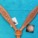 V1 HILASON LEATHER WESTERN HORSE BREAST COLLAR TAN FLORAL HAND CARVED