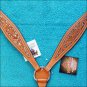 V1 HILASON LEATHER WESTERN HORSE BREAST COLLAR TAN FLORAL HAND CARVED