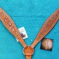V1 HILASON LEATHER WESTERN HORSE BREAST COLLAR TAN FLORAL HAND CARVED