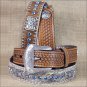 38 INCH WESTERN MEN NOCONA CONCHOS NATURAL BASKET STAMP LEATHER BELT