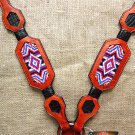 HILASON WESTERN LEATHER HORSE BREAST COLLAR MAHOGANY W/ BEADED INLAY