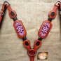 HILASON WESTERN LEATHER HORSE BREAST COLLAR MAHOGANY W/ BEADED INLAY