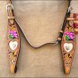 WESTERN LEATHER HORSE BRIDLE HEADSTALL BREAST COLLAR HEART HAND PAINT W/ FRINGES