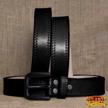 GM101BK-F HILASON HAND MADE HEAVY DUTY BUFFALO HIDE LEATHER STICHED BELT 36"