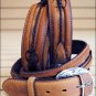 32IN. JUSTIN FENCED IN WESTERN LEATHER MEN BELT - BROWN SILVER ENGRAVED BUCKLE