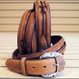 32IN. JUSTIN FENCED IN WESTERN LEATHER MEN BELT - BROWN SILVER ENGRAVED BUCKLE