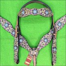 HILASON WESTERN LEOPARD LEATHER HORSE HEADSTALL BREAST COLLAR BERRY CONCO