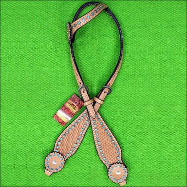 NEW HILASON WESTERN LEATHER HORSE ONE EAR BRIDLE HEADSTALL RHINESTONES TAN S448