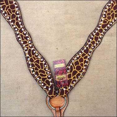 HILASON WESTERN LEATHER HORSE BREAST COLLAR GIRAFFE PRINT CLEAR CRYSTAL